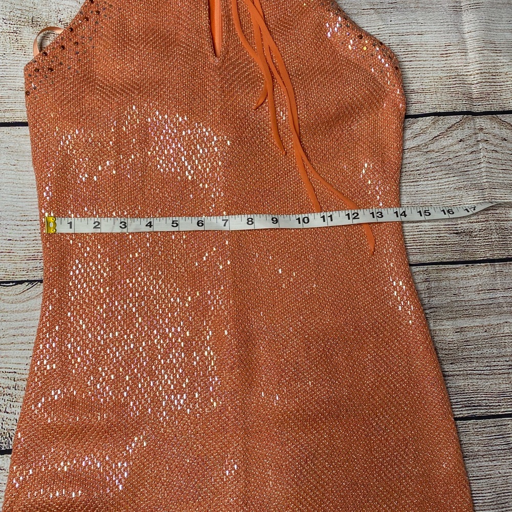 St. John Coral Orange Halter Maxi with Floral Neck Accent - Picture 10 of 13